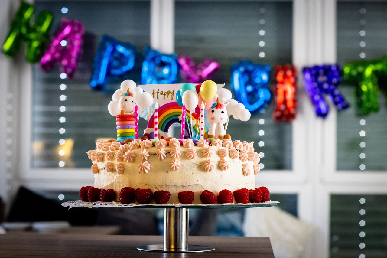 Happy Birthday, Girlande, Kuchen, Torte, bunt, Einladung